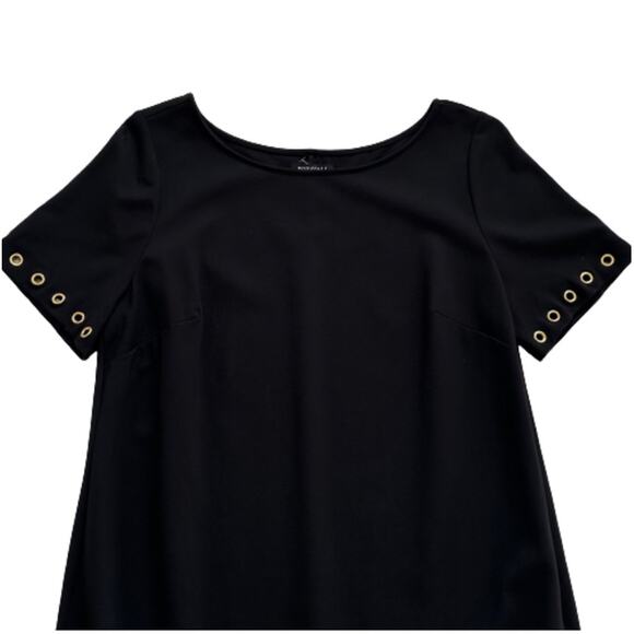 Roz & Ali Black Grommet Rivet Detail Short Sleeve Shift LBD Dress Woman Size 14 - Picture 7 of 12